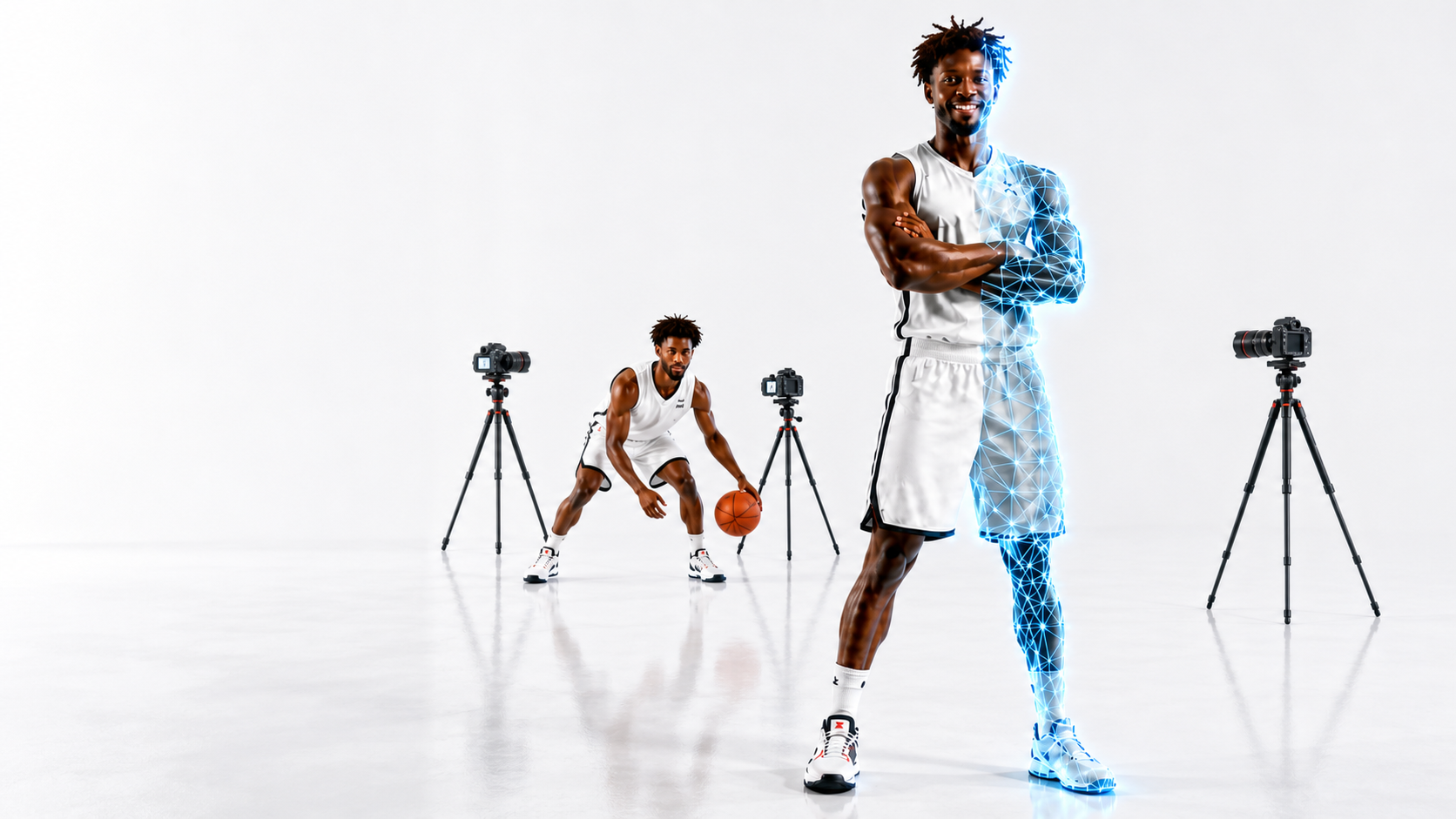An elite basketball player captured by multiple cameras and transformed into a high-fidelity digital twin